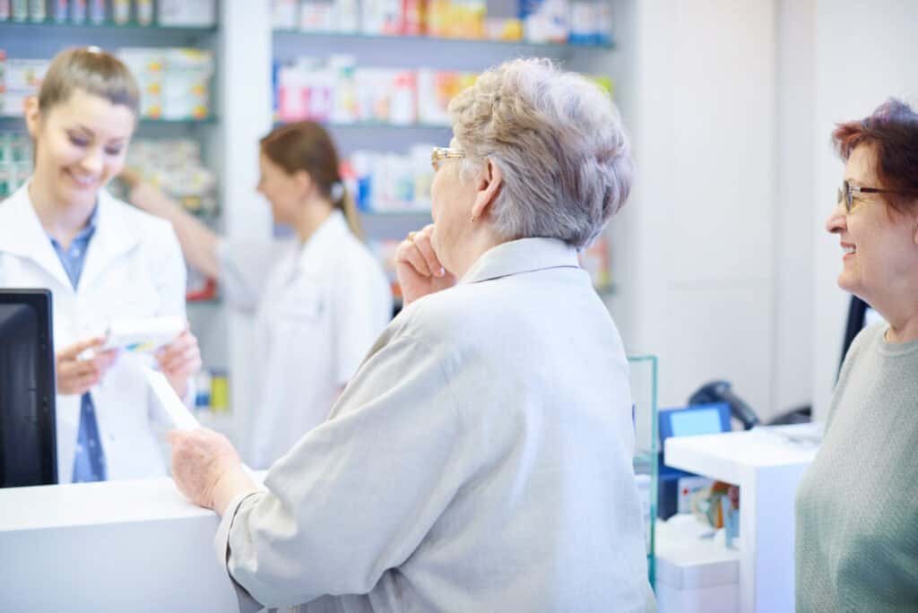 Customers been waiting on the queue in drug store